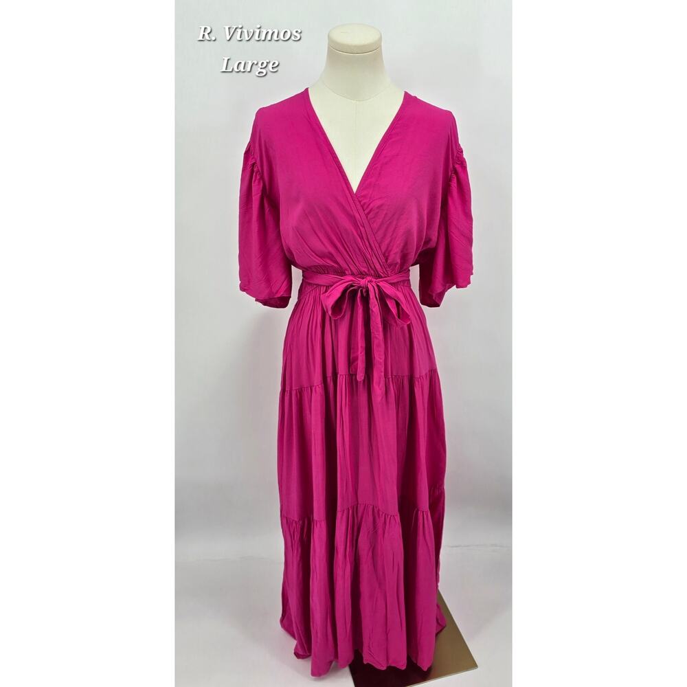 R. Vivimos‎ Bold Dopamine Dressing Shocking Pink Wrap Maxi Dress | Size Large